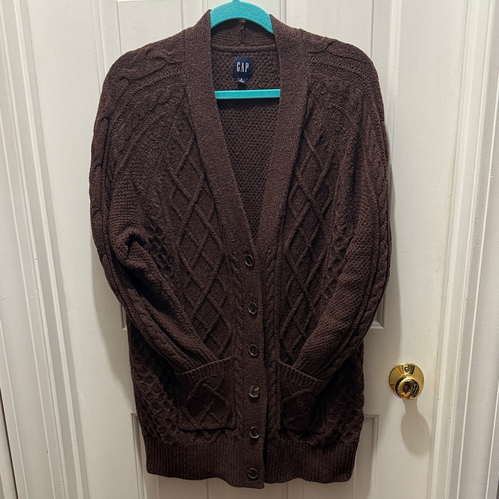 GAP Women's Chocolate Cable Knit Cardigan